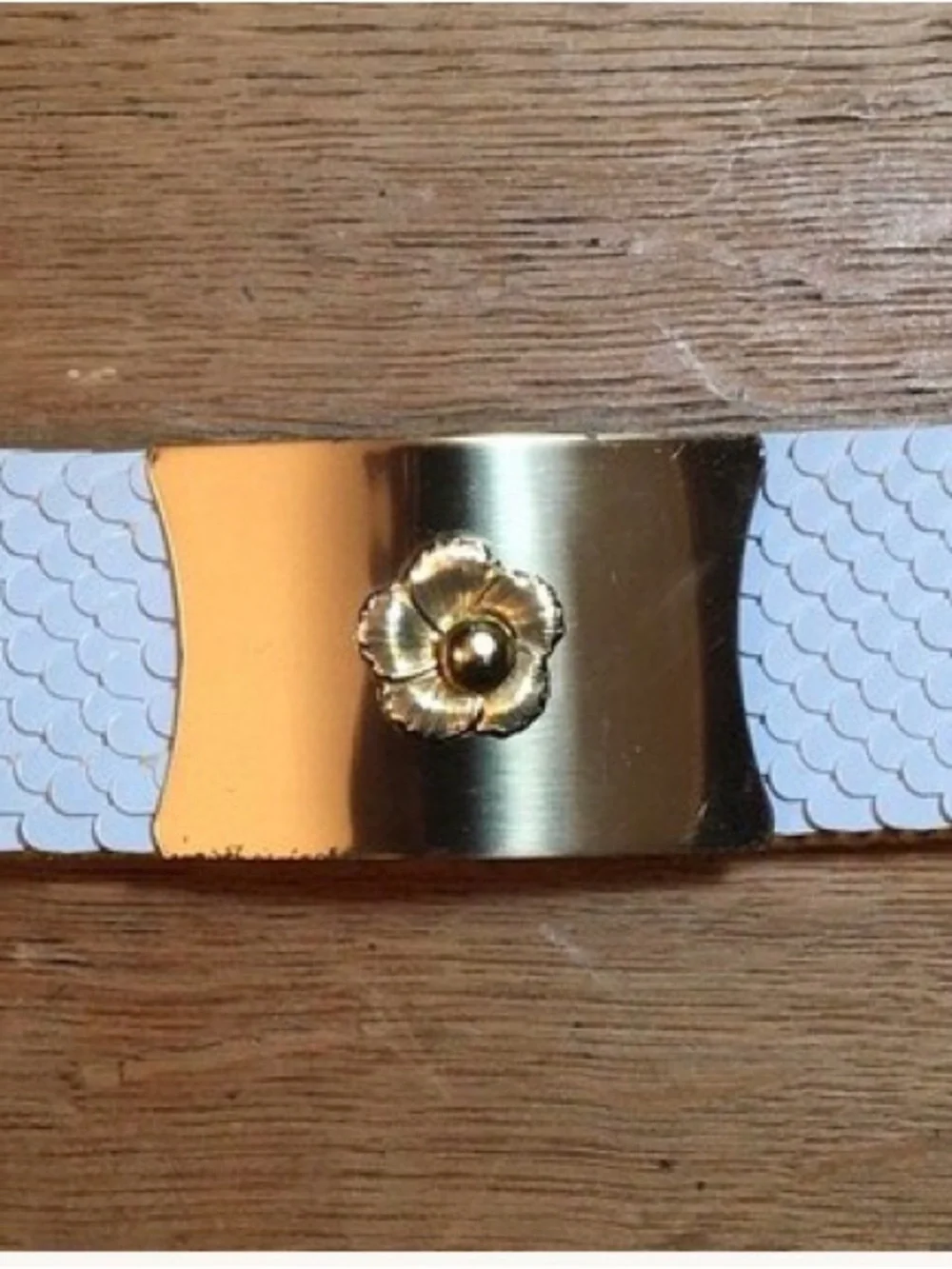 80’s Elastic Belt Signed Harwill NYC white fish scale belt